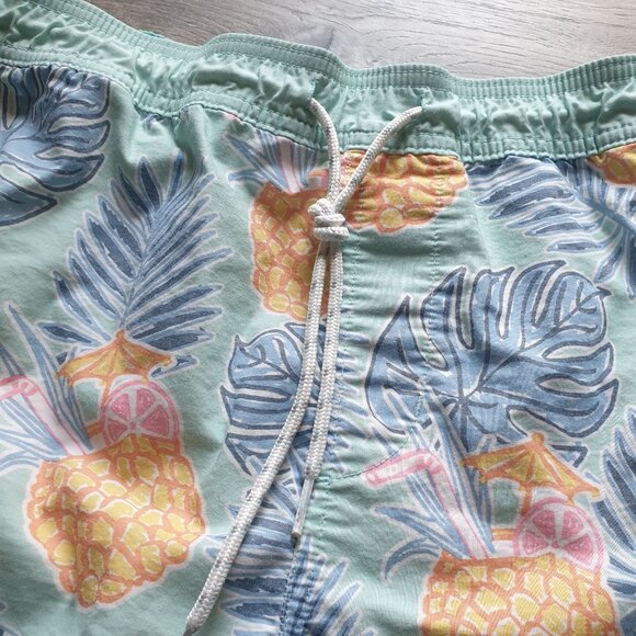 Goodfellow Co Mens Pineapple Print Swim Trunks Large Elastic Waist Green Blue - Picture 3 of 7
